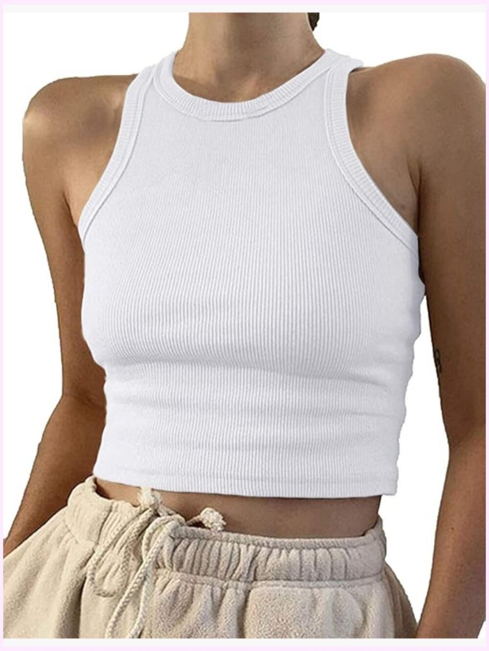 Sleeveless High Neck Rib-Knit Y2k Crop Tank Top - Racerback, Slim Fit